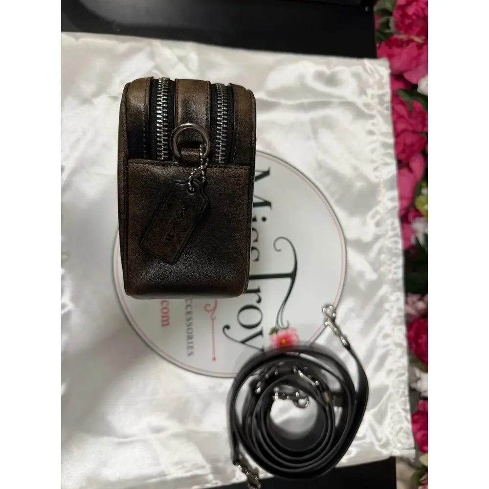 NWT B11-002 Coach Mini Carey Crossbody Bag In Loved Leather Black Brown CEQ76
